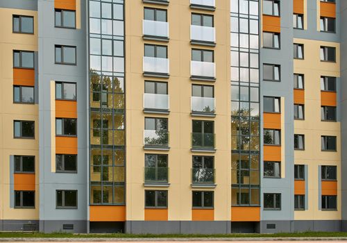 Apartment building room liveing area , vintage tone.Modern building fasade or exterior