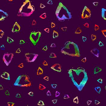 Brush Stroke Heart Love Geometric Grung Pattern Seamless in Rainbow Color Background. Gunge Collage Watercolor Texture for Teen and School Kids Fabric Prints Grange Design.