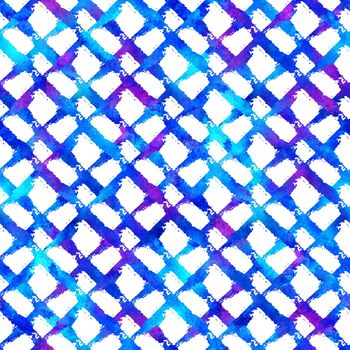 Brush Stroke Plaid Geometric Grung Pattern Seamless in Blue Color Check Background. Gunge Collage Watercolor Texture for Teen and School Kids Fabric Prints Grange Design with lines.