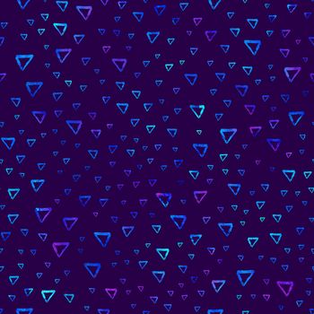 seamless pattern brush triangles . Blue color on violet background. Hand painted grange texture. Ink geometric elements. Fashion modern style. Endless fantasy plaid fabric print Watercolor.