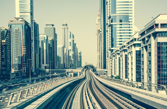 Dubai, United Arab Emirates - December 19, 2013: Dubai Metro is world's longest driver less, fully automated metro network in Dubai, United Arab Emirates
