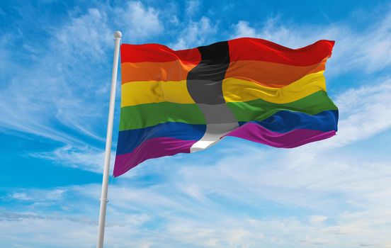 flag of Homoflexible waving in the wind at cloudy sky. Freedom and love concept. Pride month. activism, community and freedom Concept. Copy space. 3d illustration