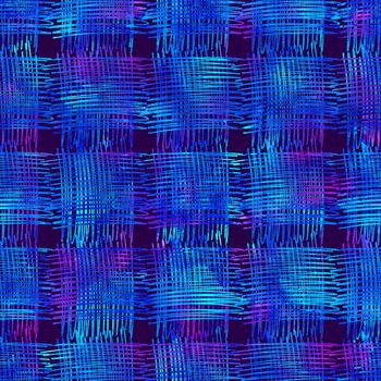 seamless pattern with brush stripes and strokes. Blue watercolor color on dark background. Hand painted grange texture. Ink geometric elements. Fashion modern style. Endless fabric print. Unusual