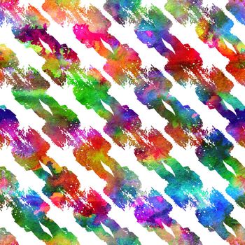 colorful seamless pattern with brush strokes and dots. Rainbow watercolor color on white background. Hand painted grange texture. Ink geometric elements. Fashion modern style. Unusual.
