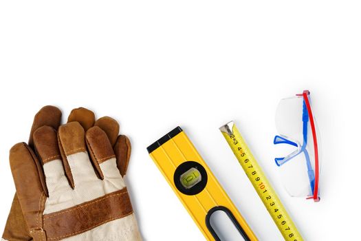 Engineer work tools isolated on white background, close up