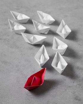 high angle boss s day arrangement with paper boats