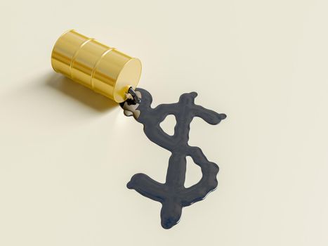 oil barrel leaking oil and making a dollar sign. 3d rendering