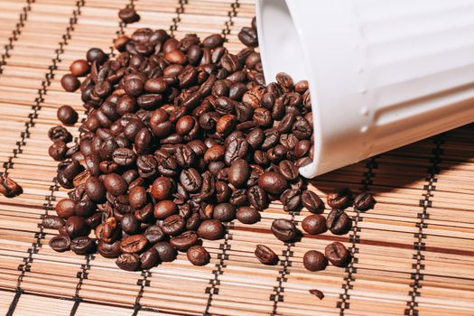 coffee beans espresso invigorating drink view from above. High quality photo