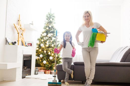 daughter and mother preparation for celebration of New Year