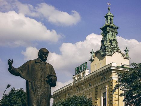 Narrow courtyards in the city, the old stone road. Street in the city of Lviv Ukraine