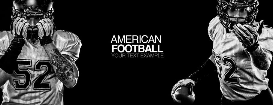 American Football player on black background with copy space