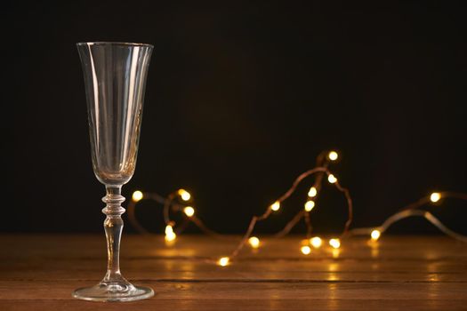 champagne glass garland wooden table decoration christmas. High quality photo