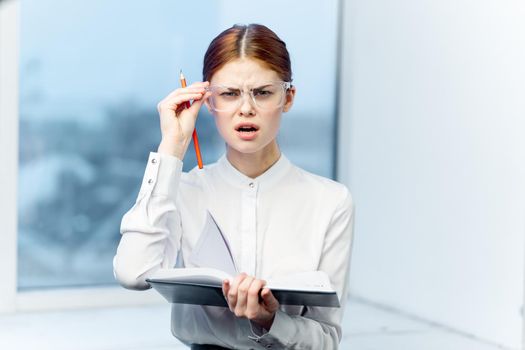 secretary with glasses with documents work official Professional. High quality photo