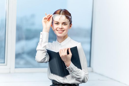 Business woman documents office professional work. High quality photo