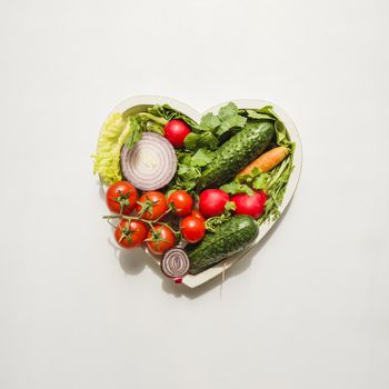 heart made different kind vegetables