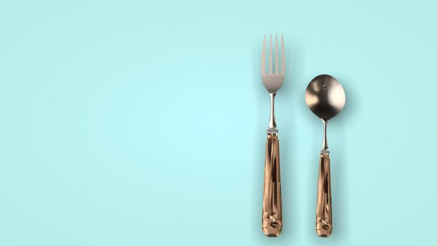 Steel cutlery on a light background, rotation. 3D rendering.