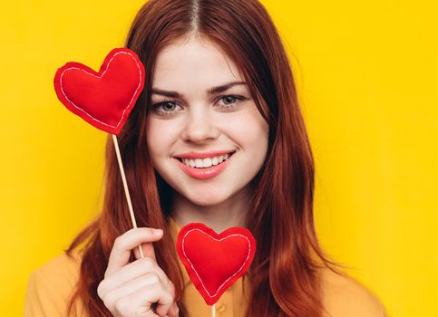 pretty woman in yellow shirt glamor romance posing. High quality photo
