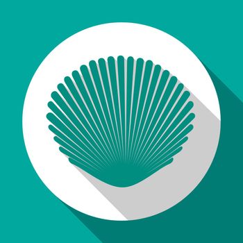 Seashell flat icon with long shadow. Flat design style. Raster version.