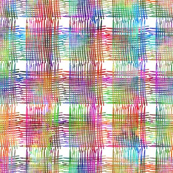 seamless pattern with brush stripes and strokes. Rainbow watercolor color on white background. Hand painted grange texture. Ink geometric elements. Fashion modern style. Endless fabric print. Unusual