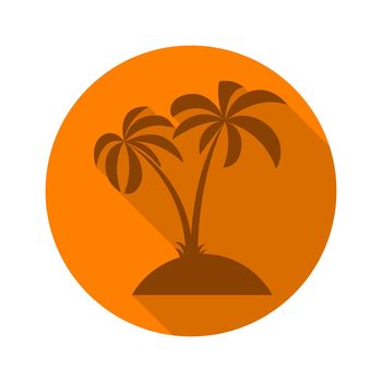 Palm tree. Flat icon with long shadow on orange round background. Flat design style. illustration. .