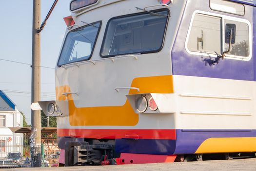 Electrical unit at the station. Passenger ring train. Kiev city train. A type of public transport in Kiev, running on a circular route within the Kiev railway junction