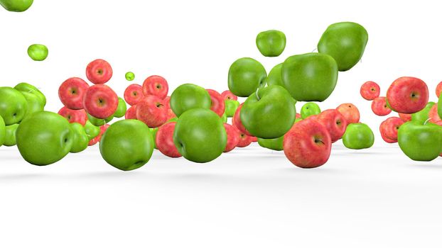 Fruit mix, animated fruit movement, 3D rendering.