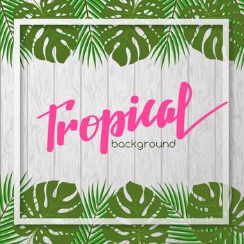 Background with tropical leaves. Template for posters, banners or flyers.