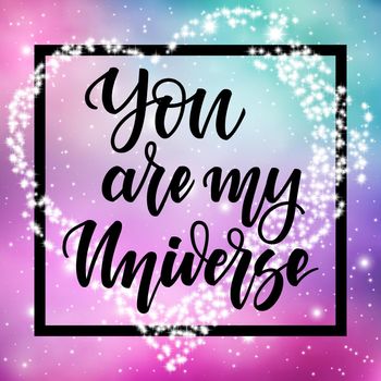 Hand written lettering I love you on spase background for posters, banners, flyers, stickers, cards for Valentine's Day and more. illustration. .