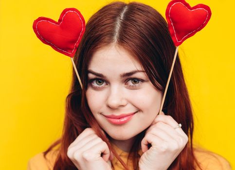 pretty woman in yellow shirt glamor romance posing. High quality photo