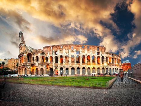 Evening Colosseum is one of Rome's most popular tourist attractions, Italy