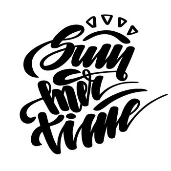 Summer time. Handwritten lettering on white background. illustration.