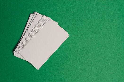 white business cards documents colorful background office copy-space. High quality photo