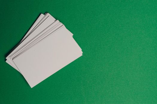 white business cards documents colorful background office copy-space. High quality photo