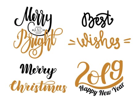 Set of Christmas and New Year handwritten lettering isolated on white background. illustration for greeting cards, invitations, posters and much more.