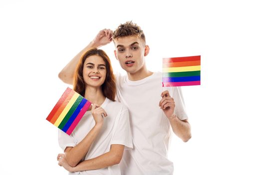 couple Flag lgbt transgender sexual minorities light background. High quality photo