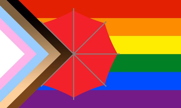 Top view of flag of Sex worker inclusive progress pride, no flagpole. Plane design, layout. Flag background. Freedom and love concept. Pride month, activism, community and freedom