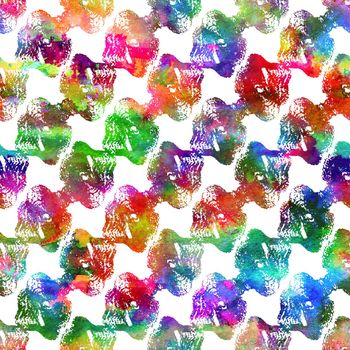 colorful seamless pattern with brush strokes and dots. Rainbow watercolor color on white background. Hand painted grange texture. Ink geometric elements. Fashion modern style. Unusual.