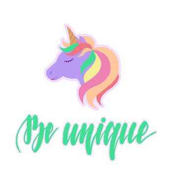 Cute unicorn with lettering Be unique . illustration isolated on white background for posters, cards and much more.