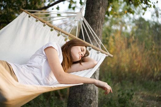 woman sleeping outdoors fresh air vacation travel. High quality photo