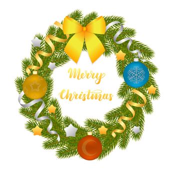 Christmas wreath of branches of spruce or pine. Christmas decorations. Christmas tree. illustration isolated on white background.