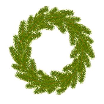 Christmas wreath of branches of spruce or pine. Christmas decorations. Christmas tree. illustration isolated on white background.