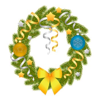 Christmas wreath of branches of spruce or pine. Christmas decorations. Christmas tree. illustration isolated on white background.