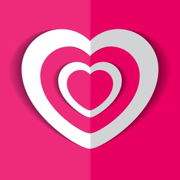 illustration of white paper hearts on pink background.