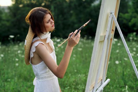 woman artist outdoors visage creative hobby lifestyle. High quality photo