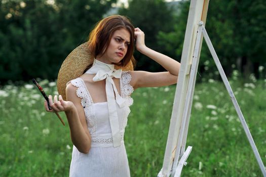 woman artist outdoors visage creative hobby lifestyle. High quality photo