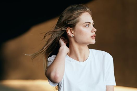 woman outdoors in park city walk leisure. High quality photo