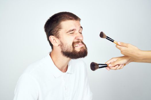 bearded man makeup cosmetics skin care. High quality photo