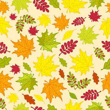 Seamless pattern of colorful autumn leaves for wrapping paper, wallpaper, pattern fills, web page background and more. illustration. .