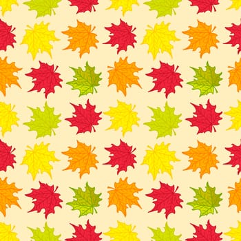 Seamless pattern of colorful autumn maple leaves for wrapping paper, wallpaper, pattern fills, web page background and more. illustration. .