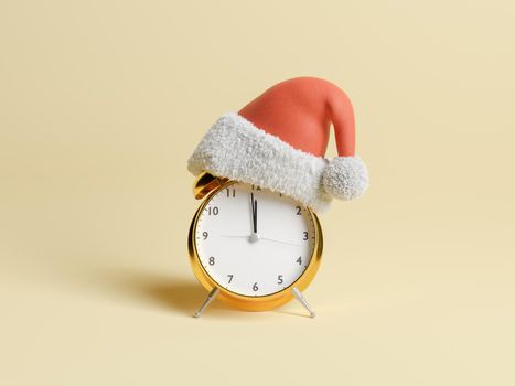 alarm clock with Santa Claus hat. concept of new year, arrival of christmas and deadline. 3d rendering